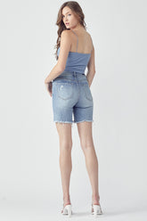 RISEN High Rise Distressed Denim Shorts OutfitFlow